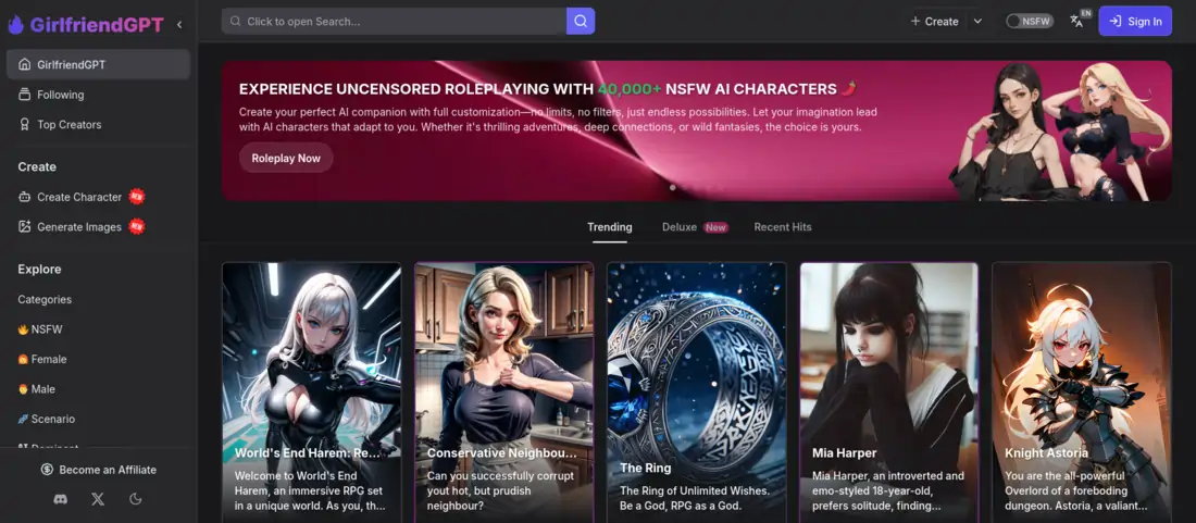 GirlfriendGPT Homepage